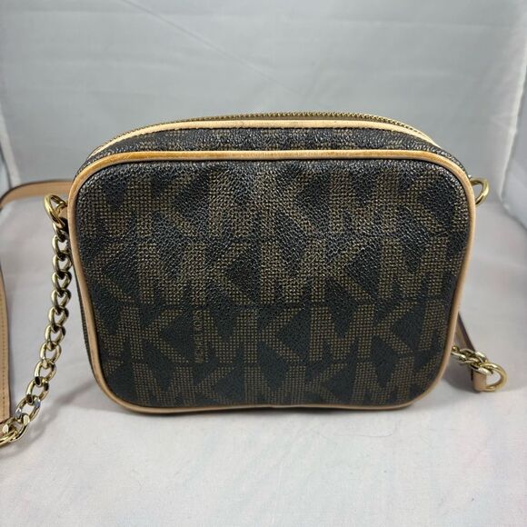 MICHAEL KORS Brown Logo Crossbody Bag with Gold-Tone Hardware - Picture 6 of 9